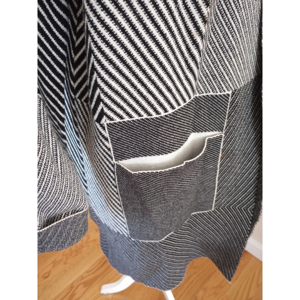 Sioni Ladies Open Front Cardigan Duster Sweater Coat Large Black+White EUC - Picture 7 of 9